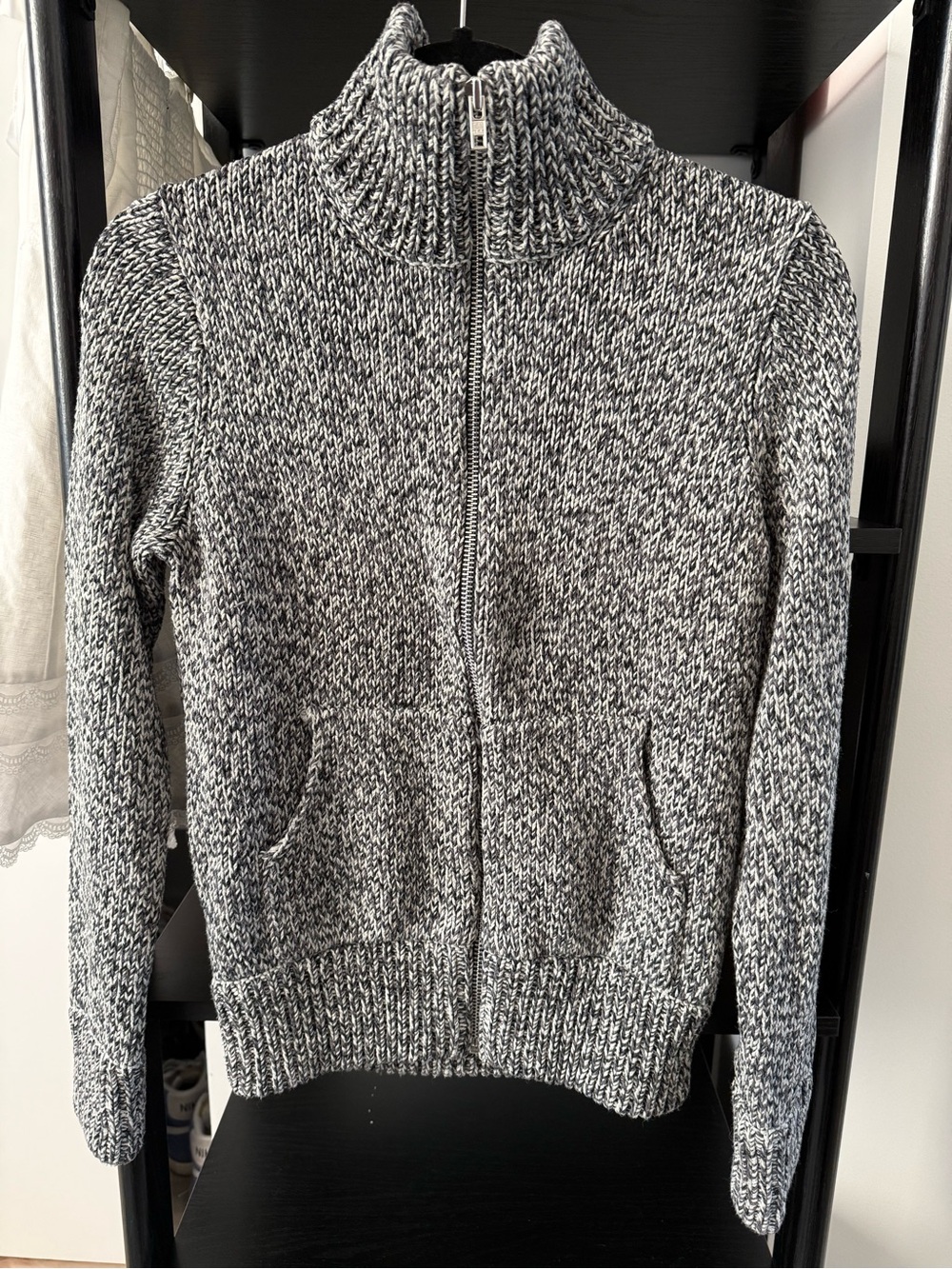 GAP Women's Black & White Marled Zip-Up Sweater Jacket size M